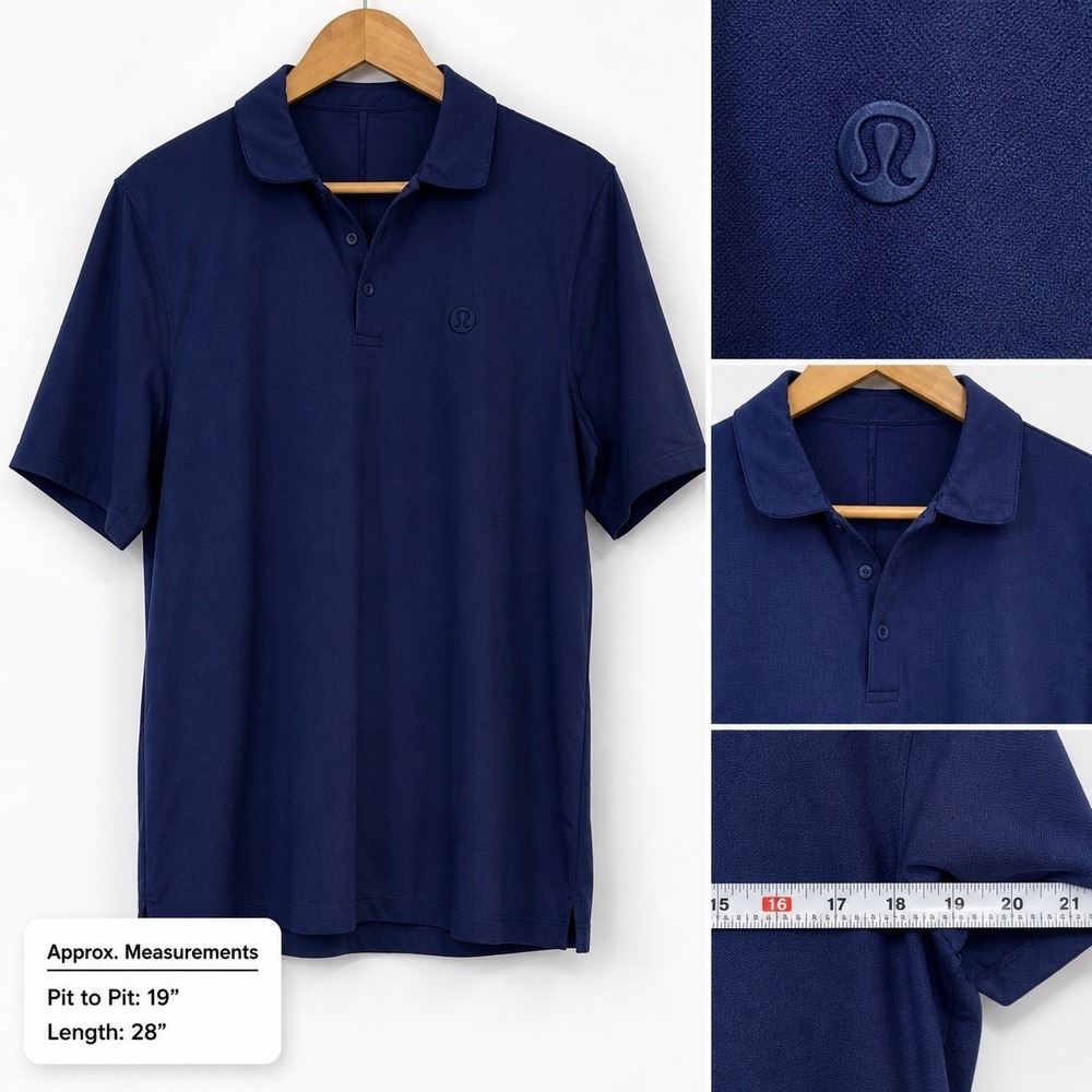 Lululemon Navy Blue Performance Polo Shirt Men's Medium Athletic Golf
